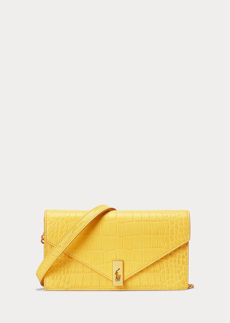 Cartera Polo Ralph Lauren Mujer Polo Id Croc-Embossed Chain & Bag Chile Amarillo DFTCR-3610